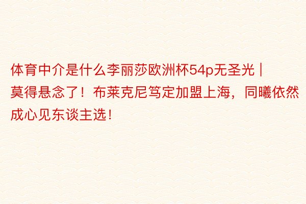 体育中介是什么李丽莎欧洲杯54p无圣光 | 莫得悬念了！布莱克尼笃定加盟上海，同曦依然成心见东谈主选！