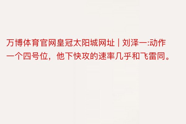 万博体育官网皇冠太阳城网址 | 刘泽一:动作一个四号位，他下快攻的速率几乎和飞雷同。